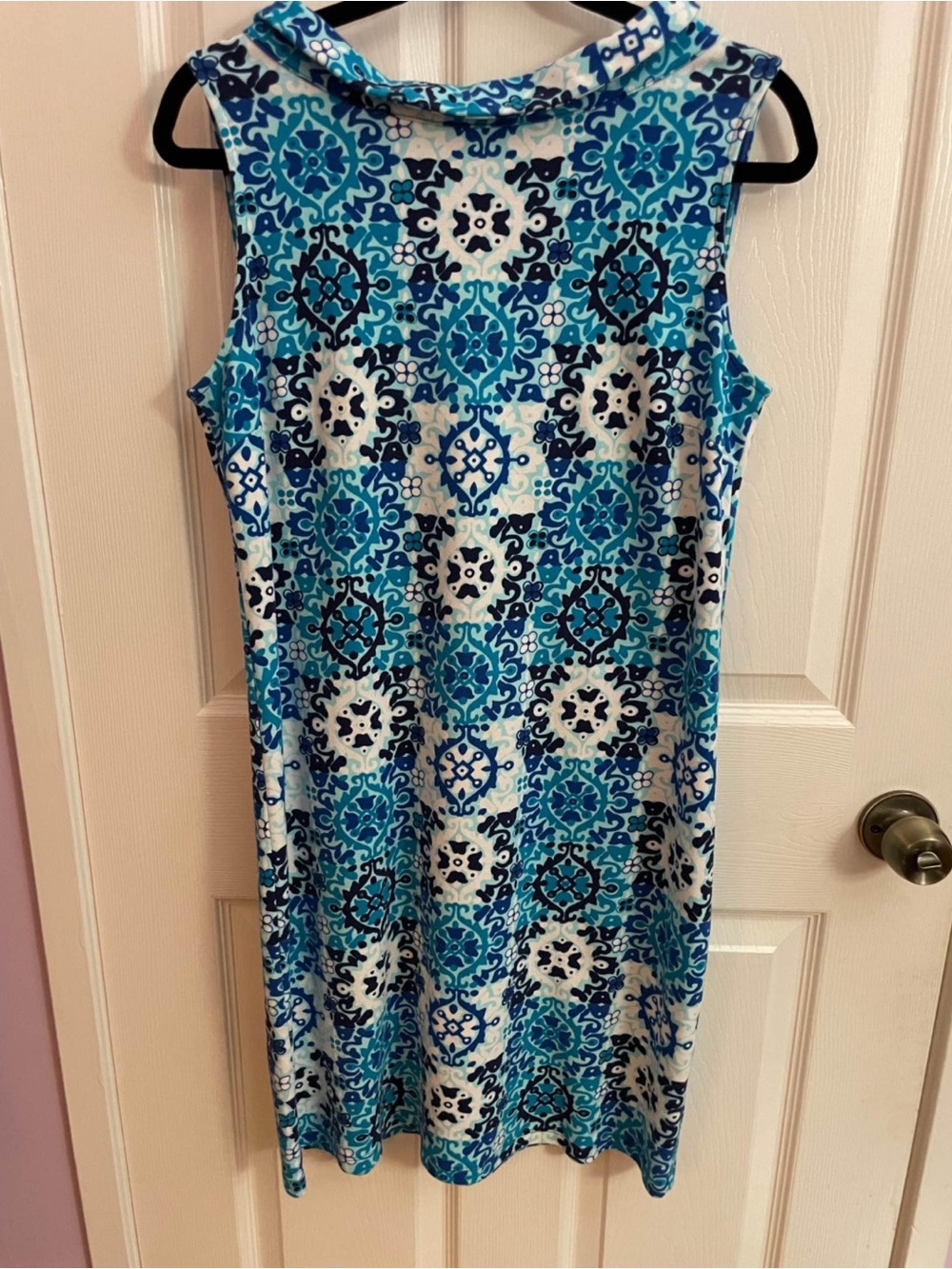 Talbots Blue and White Sleeveless Printed Mini Dress